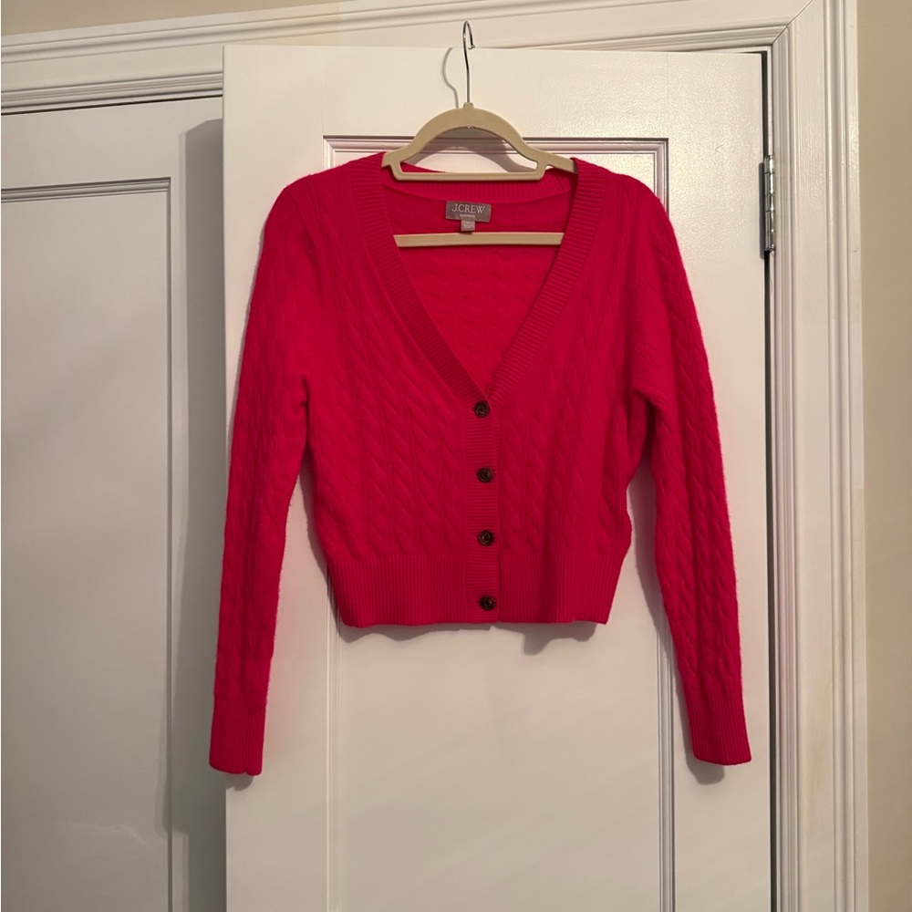 J. Crew Vibrant Pink Cable Knit Cardigan